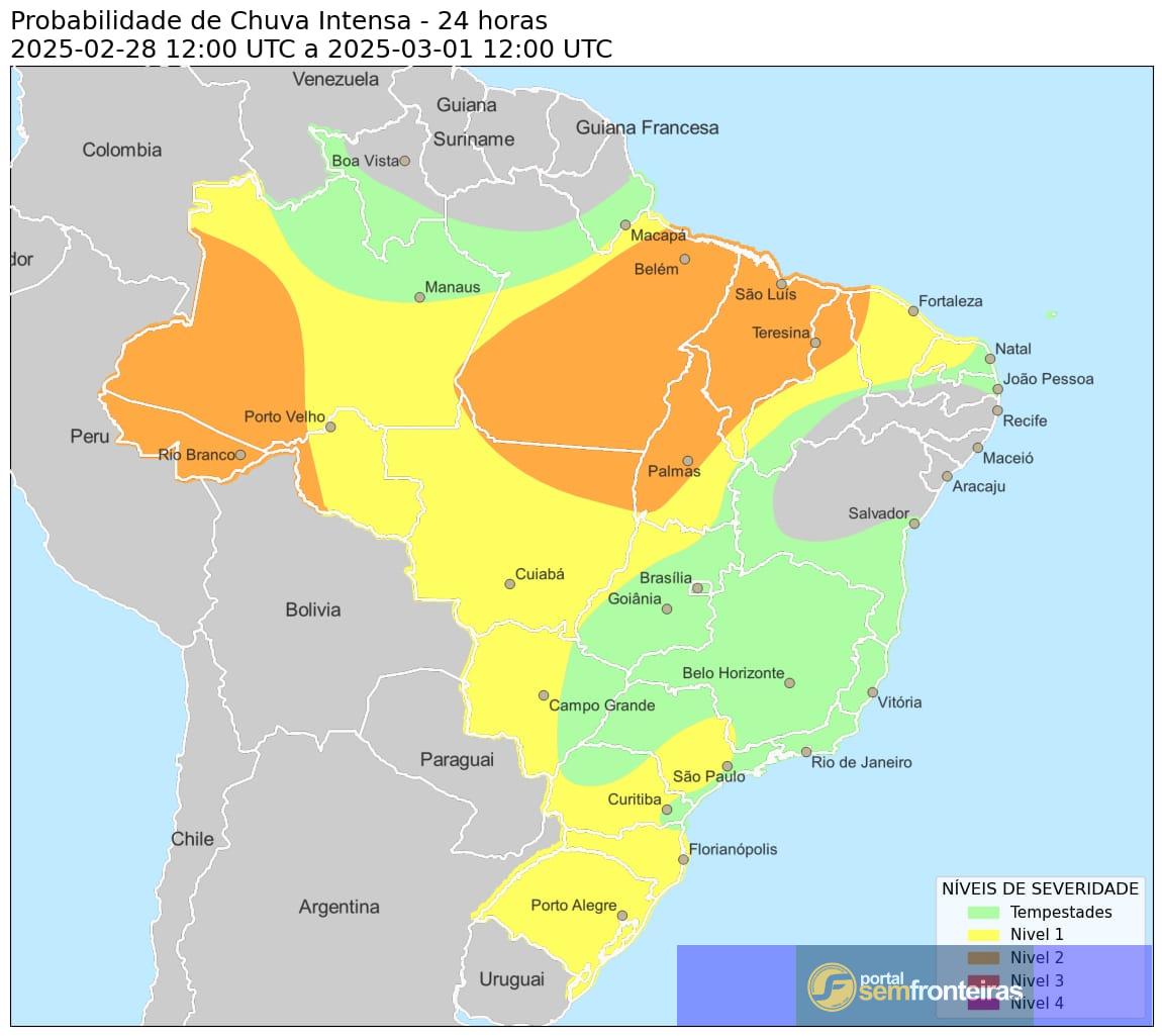 A Defesa Civil emite alerta para chuvas intensas no Norte e Centro-Norte do Piauí