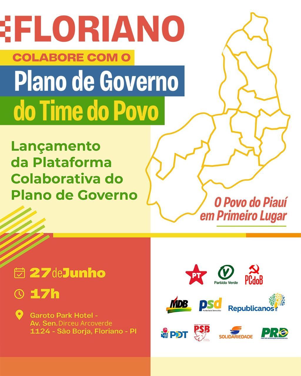 Lançamento da Plataforma Colaborativa do Plano de Governo do Time do Povo acontece neste sábado (27), em Floriano