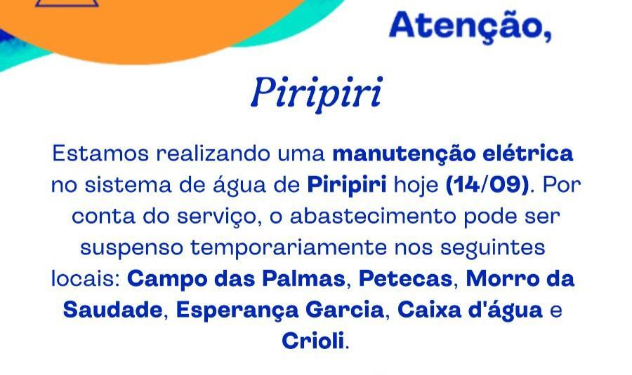 ÁGUAS DO PIAUÍ avisa sobre manutenção em rede elétrica em Piripiri