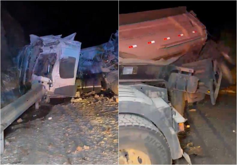  Caminhão com carga de calcário tomba e provoca interdição na BR-222 entre Piauí e Ceará