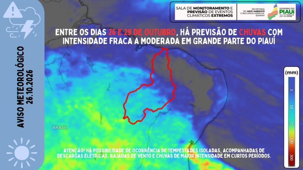 Chuvas chegam ao Piauí com acumulado de 95,6 mm e previsão de novas precipitações até quinta-feira (29)