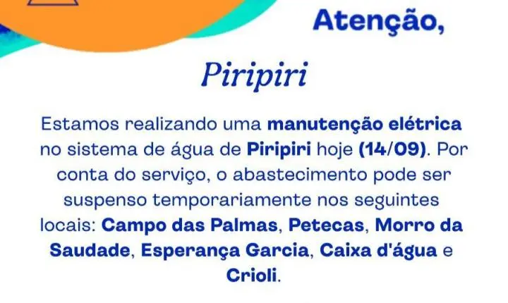ÁGUAS DO PIAUÍ avisa sobre manutenção em rede elétrica em Piripiri