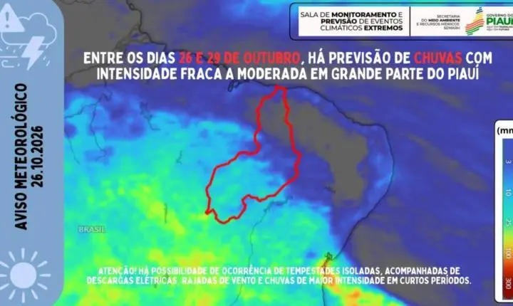 Chuvas chegam ao Piauí com acumulado de 95,6 mm e previsão de novas precipitações até quinta-feira (29)