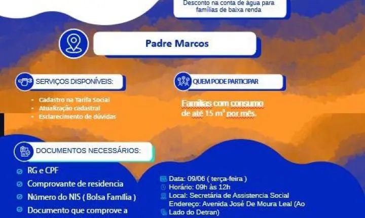 Padre Marcos recebe mutirão da Tarifa Social com desconto de 50% na conta de água